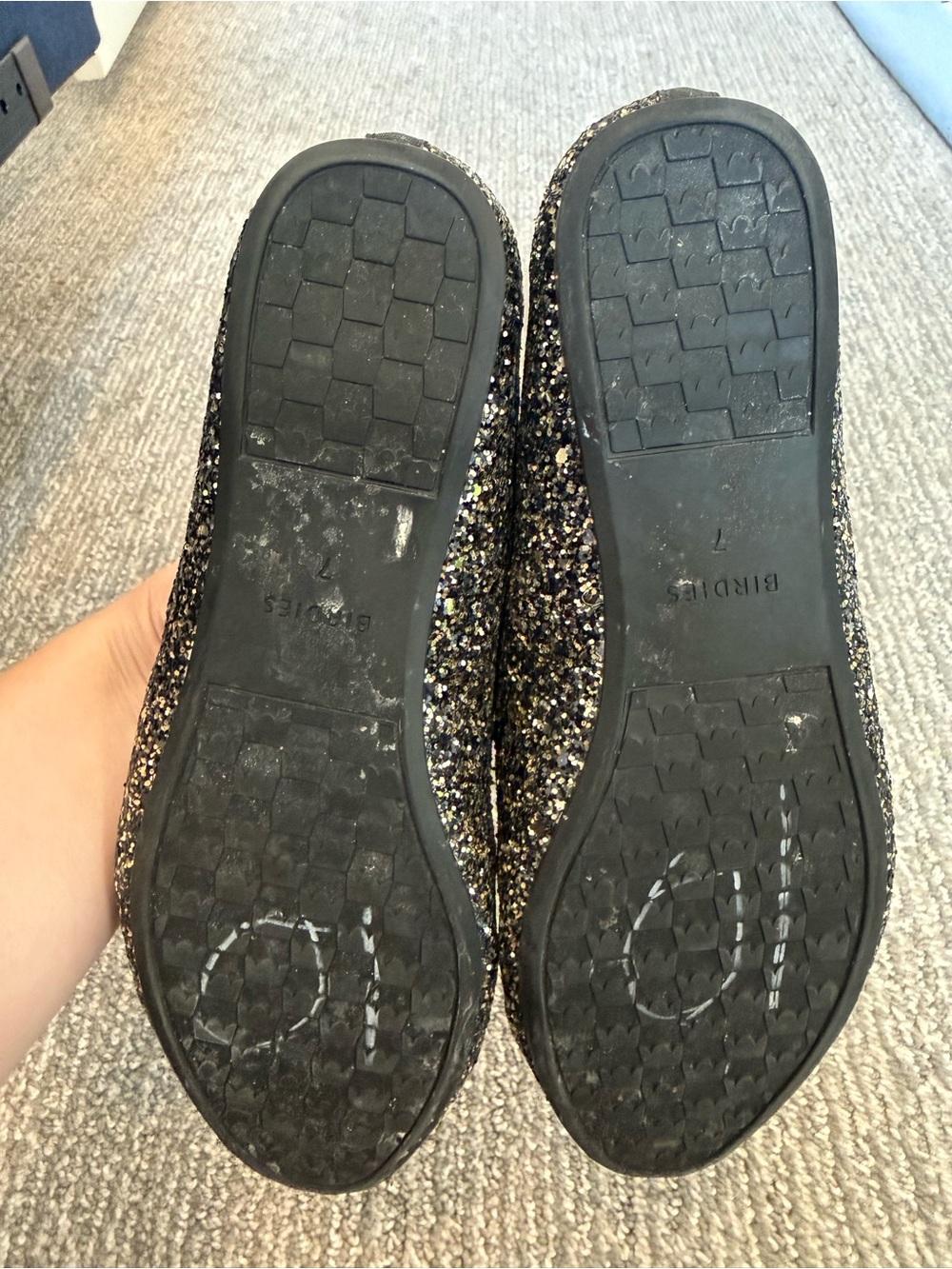 Birdies Starling Black Glitter Loafers Flats Women’s Size 7 Quilted Comfort - Picture 4 of 6